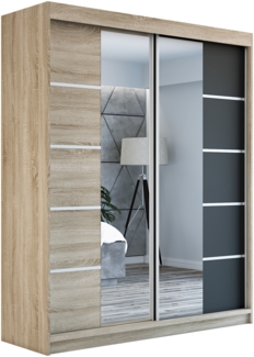 Schwebetrenschrank ERA 2-trig Schrank 180 cm (mit Spiegel) Farbe: Sonoma , schwarz