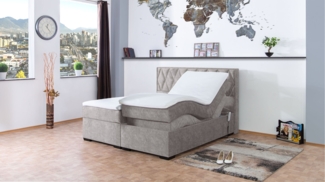 Meisterbetten Boxspringbett Loki 240x220 in DS-Silbergrau, Matratzenbezug Nano, Ergoflex-Topper