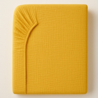 Sandiik Spannbettlaken Musselin Spannbettlaken mit Gummizug Gelb, Gummizug: Ja, aus Biobaumwolle für Matratzen höhe bis max. 25cm