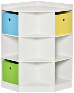 HOMCOM Kinderregal Spielzeugablage, Eckregal mit 3 Aufbewahrungsboxen 1-tlg, für Kinderzimmer, für 3-12 Jahre Kinder, Weiß