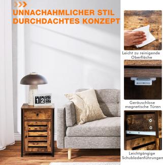 COSTWAY Vintage Nachttische mit Schublade, Beistelltisch mit höhenverstellbarer Ablage, Kaffeetisch Holz, Sofatisch für Wohnzimmer, Schlafzimmer, Arbeitszimmer, Büro