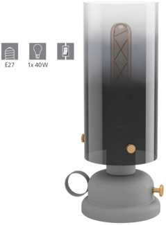 Eglo 43929 Tischleuchte GARGRAVE Stahl grau, messing-gebürstet E27 1X40W H:31. 5cm Ø11cm mit Wippschalter