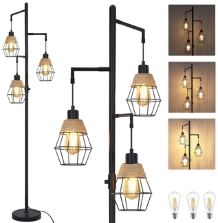 Jibenhome LED Stehlampe Modern Stehlampe Wohnzimmer, Vintage Stehleuchte mit 3 Glühbirnen, LED wechselbar, 10 Stufen dimmbar,Industrial Design,für Schlafzimmer Wohnzimmer Büro