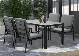 MeXo Gartenlounge-Set Gartenmöbel Set aus Aluminium mit Esstisch, (wetterfest, hoher Sitzkomfort, 5-tlg, bis 140 kg belastbar), mit pflegeleichte Polywood-Tischplatte, geeignet für 4 Personen