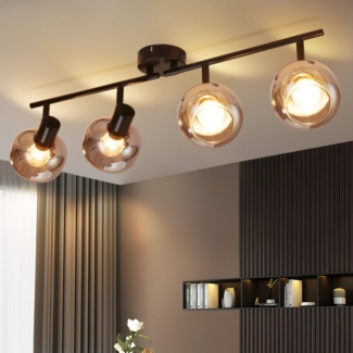 ZMH Deckenleuchte Wohnzimmer 350° Drehbar Rauchgrau Glas Retro Flurlampe für Küche, Vertikale Drehung: 90 Grad, ohne Leuchtmittel, 4 Flammig E14 Fassung Schwarz Deckenbeleuchtung