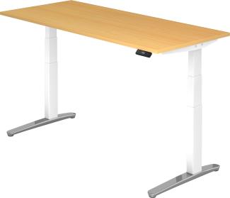 bümö® Sitz- & Stehschreibtisch Serie-XBHM elektrisch höhenverstellbar mit Memoryfunktion, Tischplatte 180 x 80 cm in Buche, Gestell in weiß / aluminium poliert