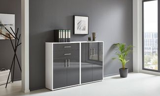 moebel-dich-auf Aktenschrank TABOR 12 (Aktenregale/Aktenschränke ideal für DIN A4 Ordner inkl. 2 Einlegeböden und 2 Schubkästen, Büroschrank abschließbar mit Griffen aus Edelstahl) Made in Germany
