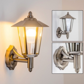 hofstein Außen-Wandleuchte »Vado« moderne Außenwandlampe aufwärts aus Metall u. Glas in Edelstahl, ohne Leuchtmittel, m. E27, Außenleuchte IP 44 für Terrasse u. Hof