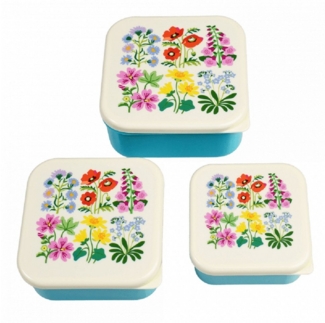Rex London Lunchbox Snack Box 3er Set Wild Flowers, Kunststoff, BPA-frei, (Set, 3-tlg, ca. 11,5 x 11,5 x 5,5 cm (große Box), jede Box mit Wildblumen Motiv, passt genau in den größeren Behälter