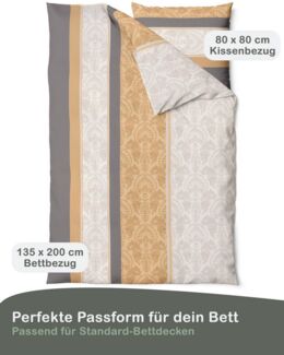 LINKHOFF Bettwäsche Biber Bettwäsche 135x200cm Paisley Anthrazit Beige, 100% Baumwolle, Winterbettwäsche Gestreift Sandfarben, Flanell Fein-Biber
