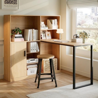 TavilaEcon Eckschreibtisch Regal-Computertisch, Schrankschreibtisch, Arbeitstisch, mit Kombination aus einem Schrank und einem Tisch, zwei Innenfächern