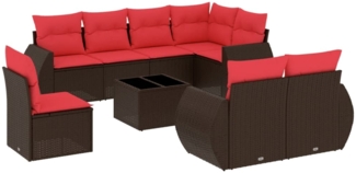 vidaXL 9-teiliges Gartensofa-Set mit Kissen, braun, Polyrattan 3221653