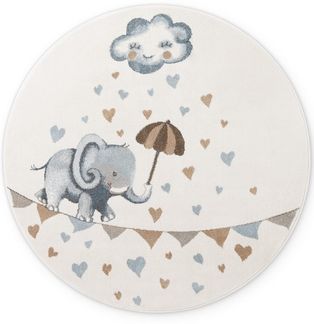 Villeroy & Boch Kinderteppich Walk like an Elephant Rainy, rund, Höhe: 9 mm, Spielteppich weich, Kinderzimmer, Boho Kids Spielunterlage, Tieremotiv