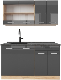 Singleküche R-Line Anthrazit Hochglanz/Goldkraft Eiche 140 cm , AP Anthrazit Vicco