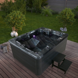 HOME DELUXE Outdoor Whirlpool BLACK MARBLE - Mit Treppe und Thermoabdeckung