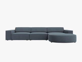 Micadoni 4-Sitzer Sofa Jodie runde Recamiere Rechts Strukturierter Stoff Megan Blau