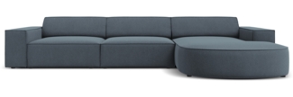 Micadoni 4-Sitzer Samtstoff Sofa Jodie runde Recamiere Rechts Strukturierter Stoff Blau Kunststoff schwarz