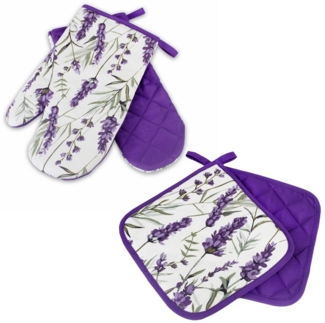 Delindo Lifestyle Topfhandschuhe Ofenhandschuhe, Topflappen, (4er Sparset, 4-tlg, bestehend aus 2x Ofenhandschuh + 2x Topflappen), Hitzebeständig bis 250 °C für maximal 15 Sekunden