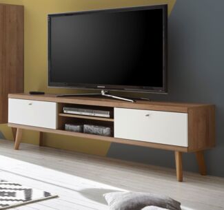 TV-Lowboard Helge in weiß und Eiche Riviera 160 x 50 cm