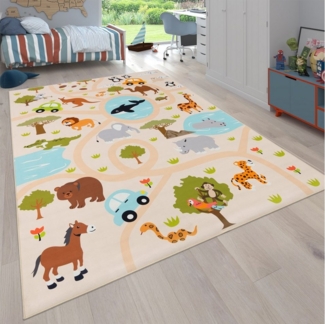Paco Home Kinderteppich Bino 580, rechteckig, Höhe: 4 mm, Spielteppich, Motiv Straße & Autos, Kinderzimmer