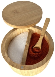WAOHO Salz- / Pfefferstreuer Gewürzbehälter Bambus, 2 in 1, Salz Gewürzbox, mit Bambuslöffel, (Satz, 1-tlg)