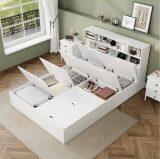 Sweiko Stauraumbett 140*200cm (Doppelbett,Funktionsbett,Massivholzbett, bed frame), mit USB-Anschluss, mit Aufbewahrungsbox