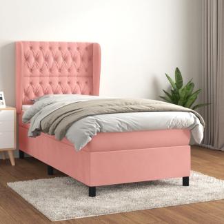 vidaXL Boxspringbett mit Matratze Rosa 100x200 cm Samt 3129380