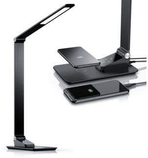 Brandson Schreibtischlampe Metall-Design, kabelloses Laden, USB Ladeanschluss, wireless Charging, Dimmfunktion, Farbwechsel, mehrere Helligkeitsstufen, LED fest integriert, warmweiß, neutralweiß, tageslichtweiß, LED Tischlampe, 500 Lumen, 66 SMD LED