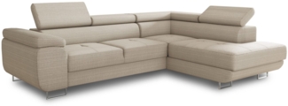 Ecksofa Caris mit Schlaffunktion und einstellbare Kopfstützen, Cord Stoff, Wohnlandschaft mit Bettkasten, Couch, Sofa, Bettsofa (Beige (Poso 100), Ecksofa Rechts)