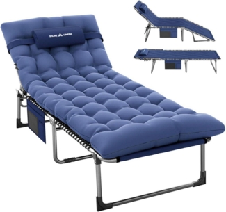 Klappbare Gartenliege mit Auflage und verstellbarer Rückenlehne, Navy