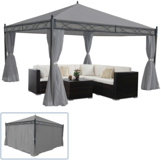 Pergola Cadiz, Garten Pavillon, stabiles 7cm-Gestell mit Seitenwand ~ hellgrau 4x4m