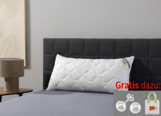 Beco Kunstfaserkopfkissen Aerelle Blue Eco "GOLD", Kissen, mit Gratis-Perlenohrsteckern, Füllung: recycelte Faserbällchen, Bezug: KbA-Bio-Baumwoll-Perkal, Jetzt zugreifen: Gratis-Aktion nur bis 31.12.2025!