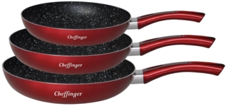 Bratpfanne Pfannen Set 3-tlg beschichtet Induktion Cheffinger CF-PA03 Rot