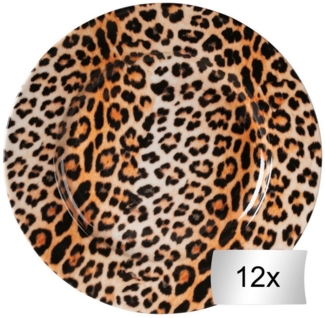 HIT Trading Dessertteller LEOPARD, Ø 21 cm, 12er Set, Braun, Schwarz, Leopardenmuster, spülmaschinenfest