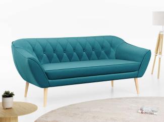 Sofa, Skandinavischer Stil, Holzbeine - PIRS - 3 Sitzer - Blau - Velours