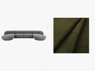 Micadoni Panorama-Sofa Miley 5-Sitzer Boucle Baloo Dunkel-Olivgrün