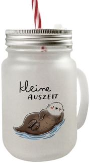 speecheese Glas Otter Mason Jar Henkel Trinkglas mit Deckel mit Spruch Kleine Auszeit