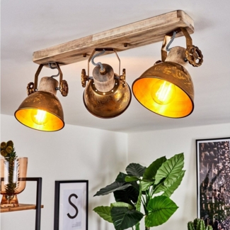 hofstein Deckenleuchte »Cotes« 3-flammige Zimmerlampe aus Holz und Metall in bronzefarben, ohne Leuchtmittel, Industrial/Vintage Look, 3xE27, die Leuchtenköpfe sind verstellbar