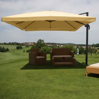 Gastronomie-Ampelschirm HWC-A96, Sonnenschirm, 3x4m (Ø5m) Polyester/Alu 26kg ~ Flap, creme ohne Ständer