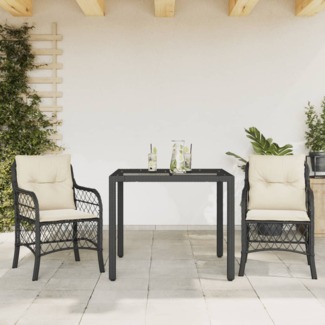 vidaXL 3-tlg. Bistro-Set, mit Kissen, Schwarz Poly Rattan, 90 x 90 x 75 cm