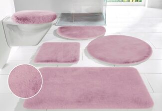 my home Badematte Rabbit Badematten, Badvorleger, Badezimmer Teppich, Höhe 30 mm, rutschhemmend beschichtet, fußbodenheizungsgeeignet, schnell trocknend, strapazierfähig, Polyester, rechteckig, 3-tlg. Stand-WC Set, Kaninchenfell-Haptik, Badteppich, rec...