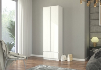 Home Collective Kleiderschrank mit 2 Türen, 3 Einlegeböden, 1 Schublade (Platzsparender Schrank für Schlafzimmer, Ankleidezimmer, Flur, Kinderzimmer) Weiß – 60x35x180 cm (BxTxH)