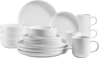 Geschirr Set fr 4 Personen in modernem skandinavischem Design, 16-teiliges Kombiservice aus Keramik in Wei