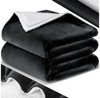 Kesser® Fleecedecke, Sherpa / Flanell, Schwarz, 220x240 cm