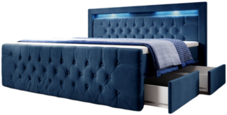 Boxspringbett Menzogna mit LED und Stauraum (2 Schubladen) 140x200 Blau H4 (100kg+)