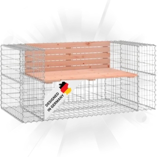 DELUKE® Gartenbank Gabionen INO aus Stahl 143x71x65,5cm Massivholz Douglasie Gabionenbank Gartenbank mit Sitzfläche aus Gabionen Steinkorb Gabionengitter Ziergabione Drahtkorb befüllbar