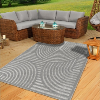 TaCa Home Teppich Outdoor Teppich wetterfest Boho Scandi, rechteckig, Höhe: 10 mm, Terrasse Balkon Garten Wohnzimmer Bad Küche, Grau-674 - 80 x 150 cm