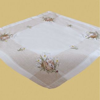 texpot Tischdecke Tischläufer Stickerei Hase ecru Leinenoptik Ostern, bestickt