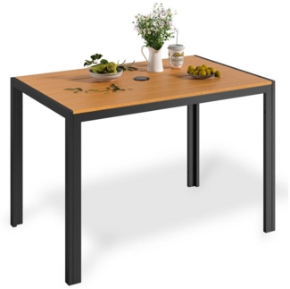 TLGREEN Gartentisch mit Sonnenschirmloch,110x70 cm Balkontisch Wetterfest (Aluminium Rahmen, WPC Tischplatte), Rechteckiger Esstisch Outdoor für Terrasse
