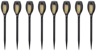 8er Set LED Solarleuchten, schwarz, Feuereffekt, H 51 cm